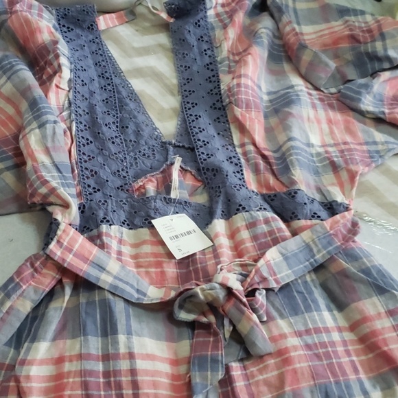 🎁FREE PEOPLE PLAID  LINEN TOP SMALL - Picture 7 of 13